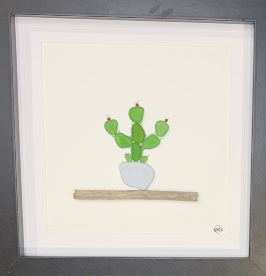 Sea Glass Picture - Cactus 15 - 8x8