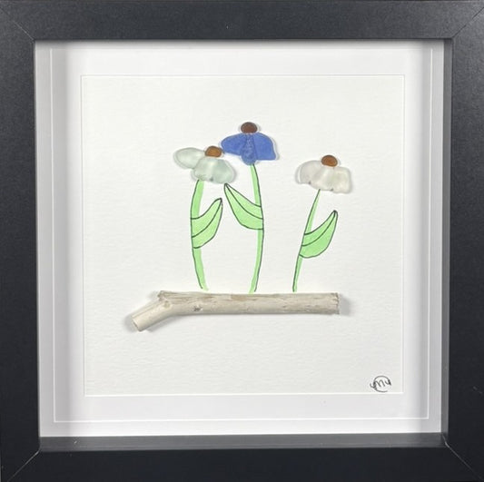 Sea Glass Picture - Cone Flowers 5 - 8x8