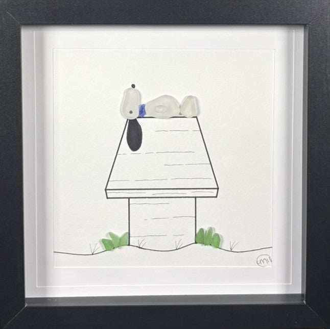 Sea Glass Picture - Dog on Dog House 1 - 8x8