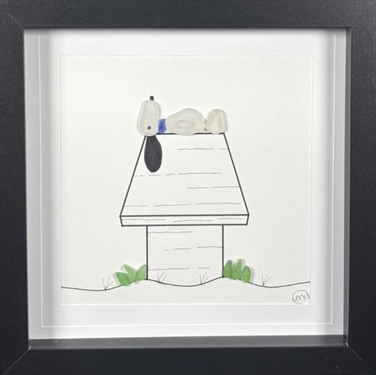 Sea Glass Picture - Dog on Dog House 1 - 8x8