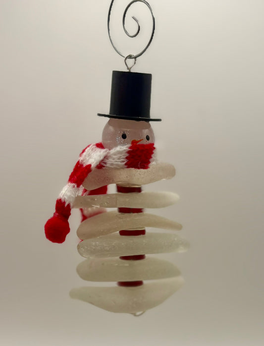 **NEW** Sea Glass Ornament - Snowman 1