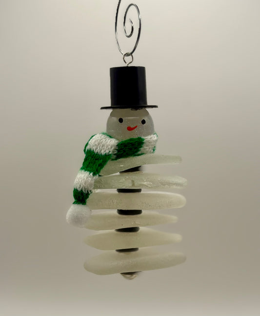 **NEW** Sea Glass Ornament - Snowman 2