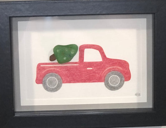 ****Christmas Collection - Sea Glass Picture - Red Truck (2) - 5x7