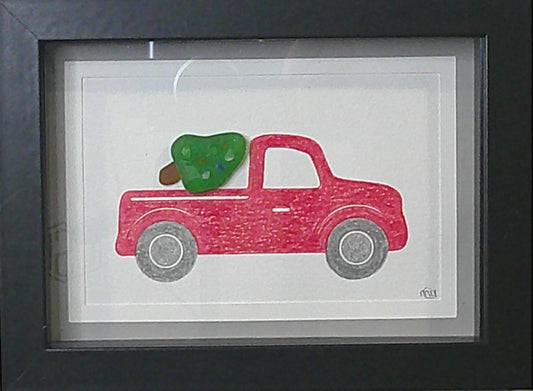 Sea Glass Picture - Red Truck (2) - 5x7