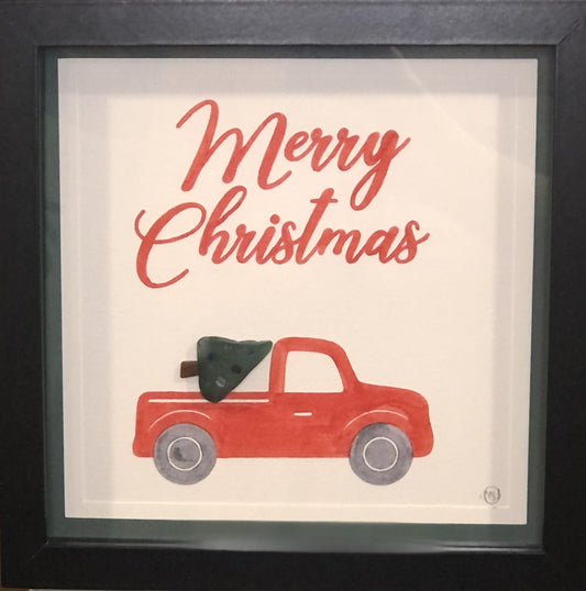 ****Christmas Collection - Sea Glass Picture - Red Truck (8) - 8x8