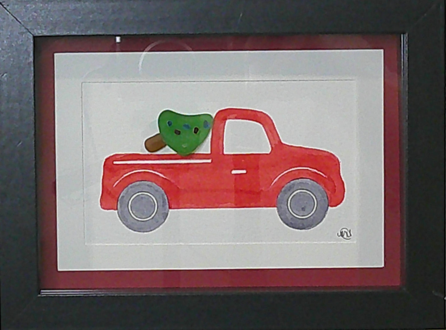 Sea Glass Picture - Red Truck (10) - 5x7