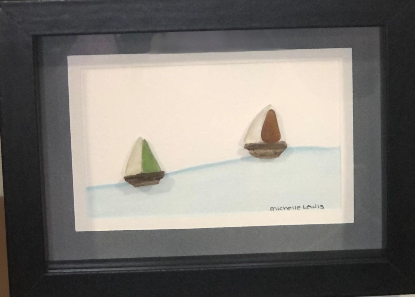 Sea Glass Picture - Sail Boats (1) - 5x7