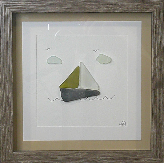 Sea Glass Picture - Sail Boats (4) - 8x8