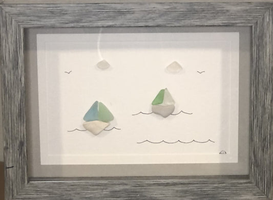 Sea Glass Picture - Sail Boats (5) - 5x7