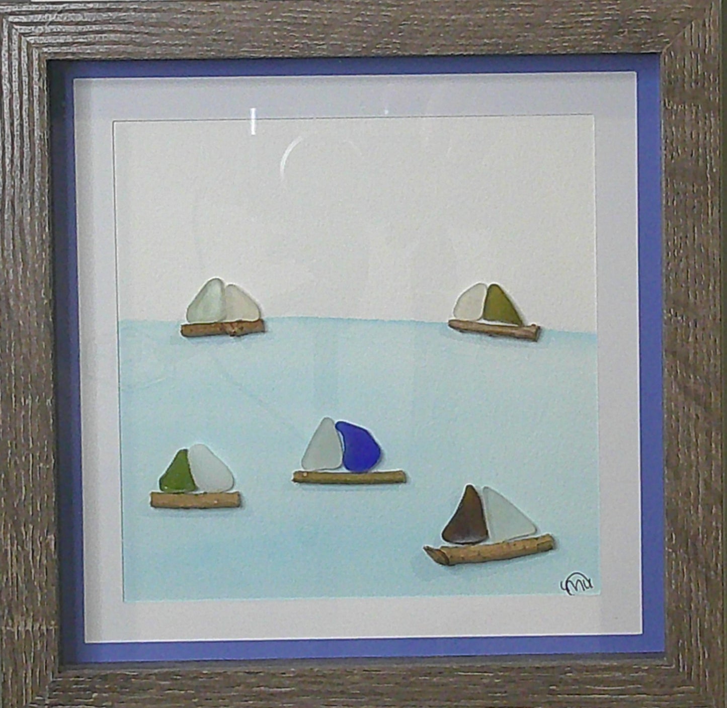 Sea glass picture - sailboats (13) - 8x8