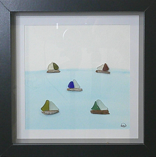 Sea glass picture - sailboats (14) - 8x8