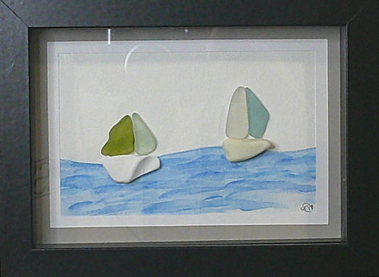 Sea Glass Picture - Sail Boats (2) - 5x7