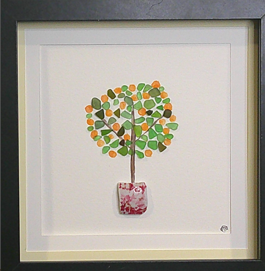 Sea Glass Picture - Orange Tree 1 - 8x8