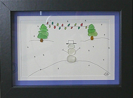 Sea Glass Picture - Snowman (2) - 5x7