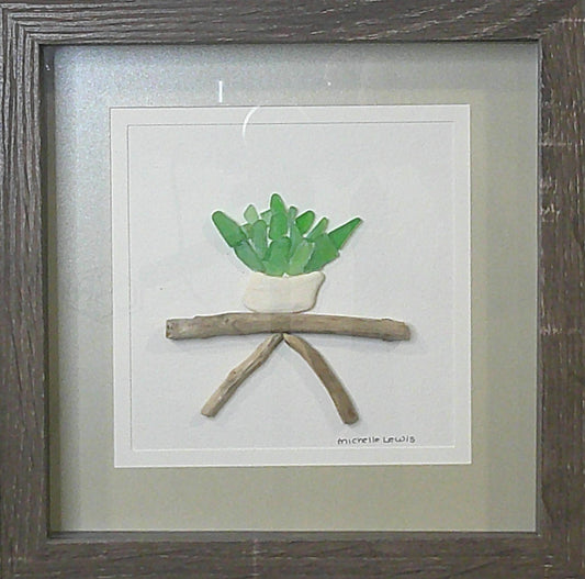 Sea Glass Picture - Succulent (1) - 8x8